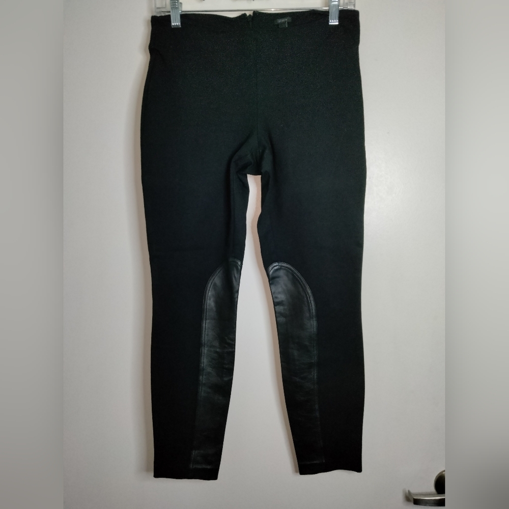J. Crew (Size 6) Black Stretch Zip Leather Patch Accents Ankle Cropped Pants EUC